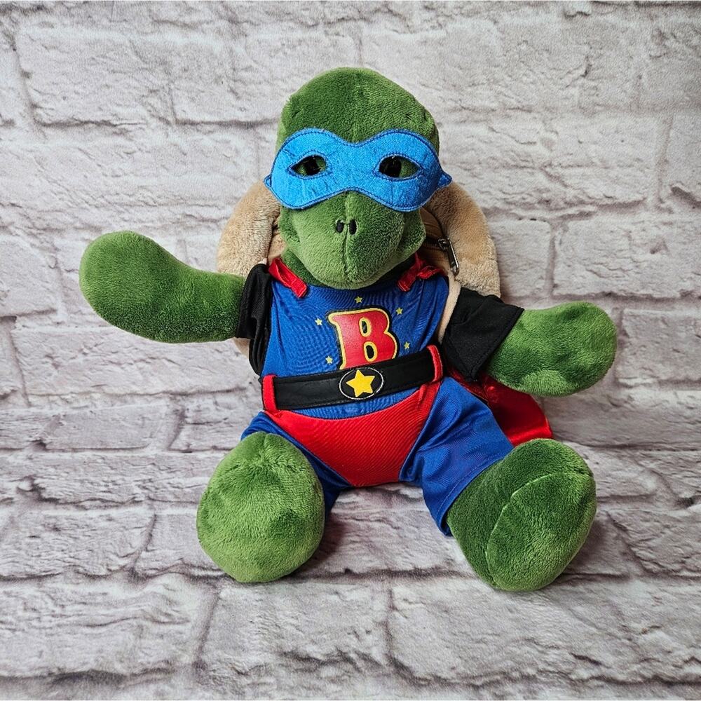 Build a bear turtle with super hero costume cape stuffed animal plush backpack